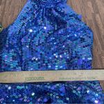 Vintage 90s Iridescent Blue Sequin Open Back Slit Dress by Robert Anthony Size 6 Photo 7