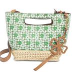 Lucky Brand  Azon Leather/Raffia Crossbody Bag Green Tan NEW Photo 0