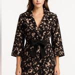 Joseph Ribkoff  Lightweight Trench Coat W/Bow 14 Black Cream Unlined Bell Sleeve Photo 0