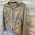 Iris Setlakwe Womens Size 2 Jacket Tan Perforated Faux Suede Short Biker Zipper Photo 9