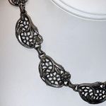 Vtg 1940s Designer Dancraft Floral Cutwork Silver Vintage Choker Necklace Photo 2