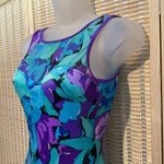 Sun Streak Vintage 1970s Blue Floral One Piece Bathing Suit Swimsuit Size 6 Photo 6
