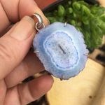 Blue solar quartz silver pendant Blue Photo 4