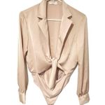 Aritzia Babaton Size Small Pink Ace Bodysuit Longsleeve Collared Photo 0