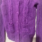 Fossil  Women's Cable Knit Cardigan Size Large Purple Wool Blend Button Up Y2K Photo 1