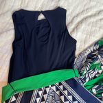 Eliza J Navy Blue Green Tank Dress Maxi 2 Small Tie Waist Jersey Scarf Print Photo 3