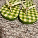 Tory Burch Flip Flop Slip Strap Green Plaid Checkered Sandals- Size 8 Photo 1