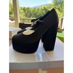Lisa Vicky Vault V Black Satin Platform Heels Rhinestone Buckle Mary Jane Size 7 Photo 1