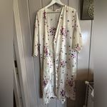 Vintage pockets house robe satin weave flowers White Size M Photo 1