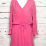 Candie's Candie’s Pink 3/4 Sleeve Button Front Belted Dress Size Medium Photo 0