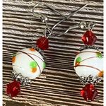 Vintage Venetian Wedding Cake Bead Dangle Silvertone Earrings White Photo 1