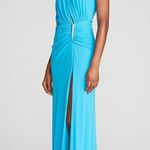 Halston Heritage Halston Ivanna Gathered Asymmetric Cut-Out Gown, Aqua/Blue Size 4 New w/Tag Photo 4