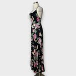 Lulus ‎ XS Black Floral Satin Slip Maxi Dress Cowl Neck Criss Cross Back Photo 5