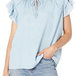 Karen Kane  Blue Flutter Sleeve Blouse with Tie Front 100%Lynocell Photo 0