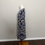 Maggy London Dress Midi Floral Sheath Long Sleeve Lined Cocktail Travel Blue Photo 3