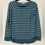 Staccato  size small round hem teal green striped sweater long sleeve boat neck Photo 0