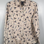 Lands' End Lands’ End Retro Ski Print Flannel Shirt Womens S Beige Vintage Novelty Winter Photo 0