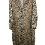 Vintage 100% Silk Leopard Animal Print Sheer Long Duster Cardigan Dress Large/14 Brown Photo 2