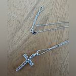 925 Sterling Silver Blue Green Cross Pendant Necklace New Photo 2
