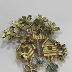 Signed KC Birdhouse Brooch Pin Gold Tone / Pastel Enamel & Rhinestone Photo 2