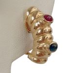 Ruby 14KT Yellow Gold Oval Sapphire Fine Statement Cabachon Omega Back Earrings Photo 4