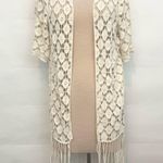 House of Harlow 1960 bohemian Ivory crochet cardigan Kimono fringe festival Size M Photo 1