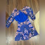 Free People  Seven Wonders mini dress blue boho print party revolve $148 cutout Photo 5