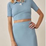 Reformation Peggy Ribbed Polo Two Button Crop Top Turquoise Green Blue Photo 4