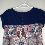 Rewind  Navy Blue Patterned Short Sleeve Blouse Size Juniors Small Photo 5
