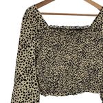 SheIn  Animal Print Smocked Body Balloon Sleeve Crop Top Size Large Square Neck Photo 1