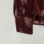 Ann Taylor Burgundy Floral Print Long Sleeve Puff Sleeve Button Cuff Top Medium Photo 1