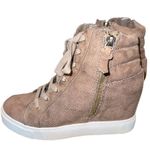 Steve Madden tan faux suede high top sneakers with side zip & faux laces size 7 Photo 2