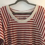 Free People We The Free Top  Red & Cream Striped Oversized Waffleknit Sz L EUC Photo 1
