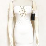 Choker Laced Strap Off Shoulder Bodycon Dress White Photo 0