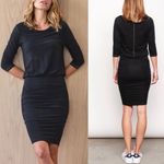 Sundry Ruched Blouson 3/4 Sleeve Stretch Bodycon Mini Dress Black Size 0 / XS Photo 1