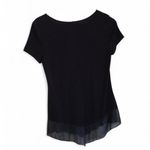 Susan Lawrence  Womens S Navy Blue Short Sleeve V-Neck Stretchy Sheer Bottom Top Photo 4