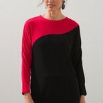 Chico's  TRAVELERS Shirt Size 12/14 Top Red Black Colorblock Wave Travel Vacation Photo 0