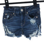 American Eagle Womens Low Rise Distressed Midi Shortie Jean Shorts Dark Wash 00 Photo 0