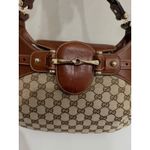 Gucci  Monogram Leather Canvas Gg Horsebit Shoulder Bag Brown Size Medium Photo 8