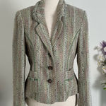 Retro Pastel Peppermint Candy Cane Blazer with Velvet Bow Jewel Silk Lining Pink Size 10 Photo 0