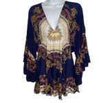 Free People  Blue Sunset Dreams Ruffled Tunic Top Belled Sleeves EUC Size XS Photo 1