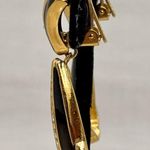 Christian Dior Gold Plated Black Enamel Crystal Clip On Earrings Vintage Signed Photo 2