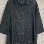 Source Unknown Sheer Black Cutout‎ Button-Front Blouse Romantic Boho Gothic Layering Shirt Photo 0