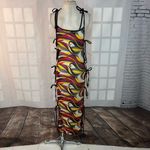 SheIn  pink yellow black sheer knit side ties swim cover up size XS Photo 4