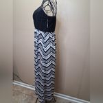 No Boundaries  Black and White Strapless Chevron Dress Photo 6
