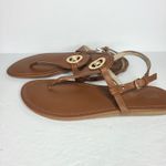 Michael Kors Brown Flat Thong Sandals Buckle Gold Logo Women's 8M Photo 2