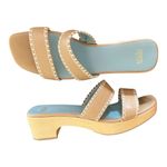 FRANCES VALENTINE Leather Sandals Clogs Wooden Soles Platform Slides Italy 9 EUC Blue Photo 12