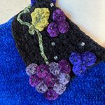 Vintage That Sweater Chenille Glass Beaded Grapes Embellished Cardigan Sweater Blue Size M Photo 7