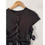 SheIn NWT Black Lace Up Ribbon Stretchy Crop Top Black Size Medium Photo 3