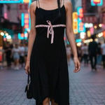 American Vintage 90s Y2K vintage black whimsy Goth ribbon pink coquette dress medium by Taboo Photo 0